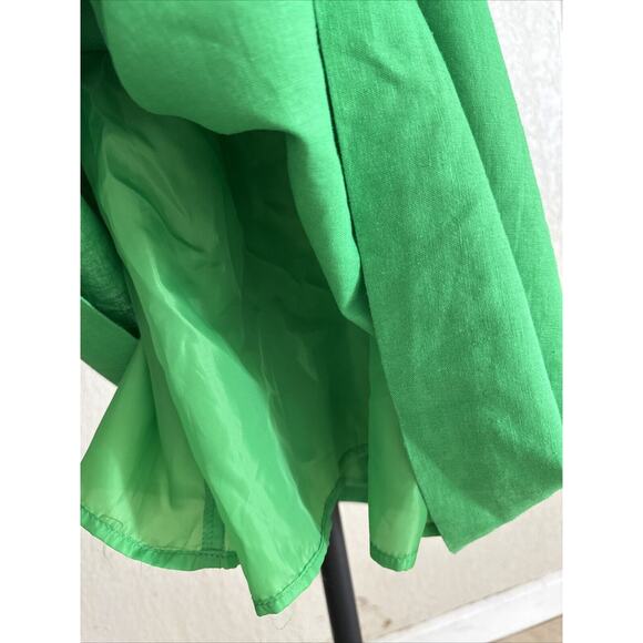 Linen Cocktail Formal Dress Midi Green Gold Embroidered Size 14 Zipper Back Rare - Picture 13 of 14